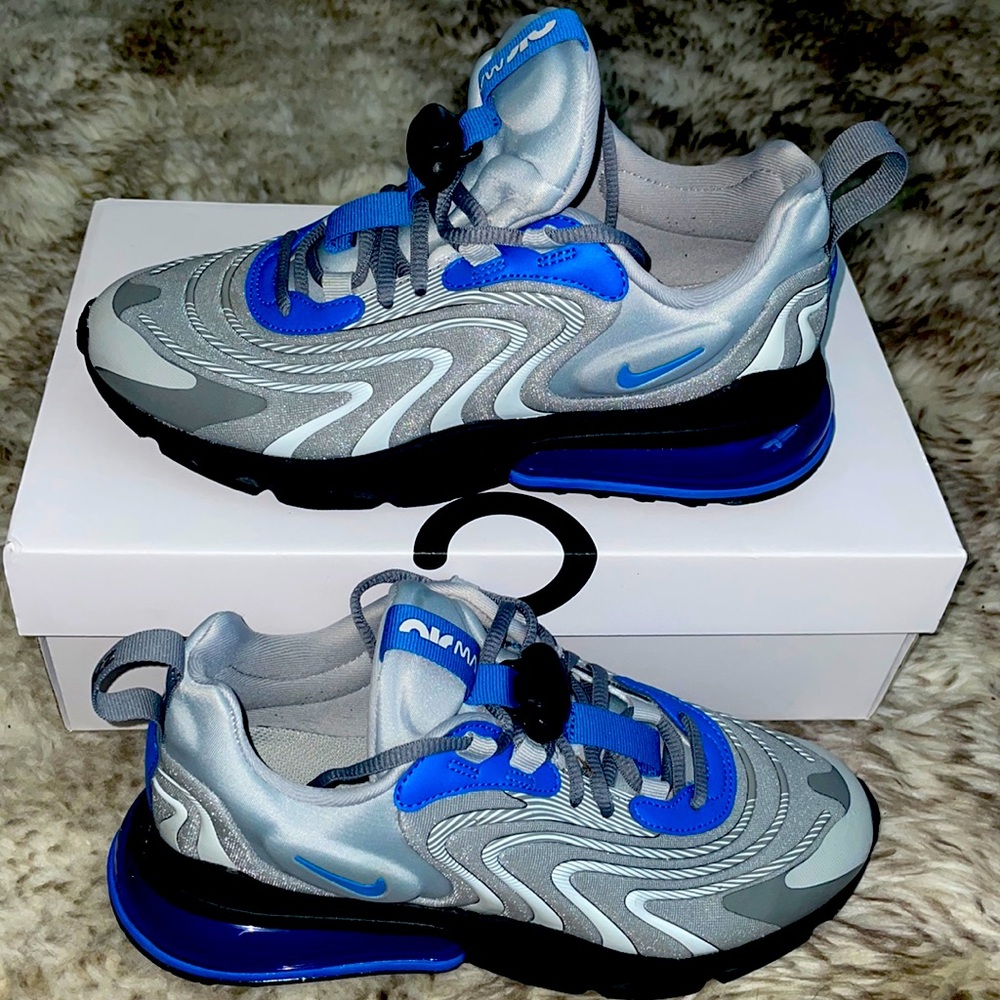 Nike Air Max 270 React Eng Light Smoke Grey Battle Blue Size 6 Youth